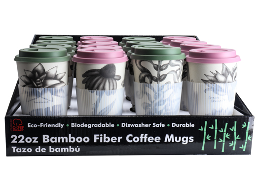 Chef Craft Eco Bamboo Fiber Travel Mug, 4 Piece Set, 22oz, Beige